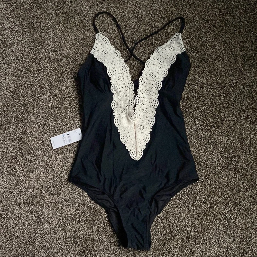 Cupshe Black & Cream Lace One-Piece, NWT